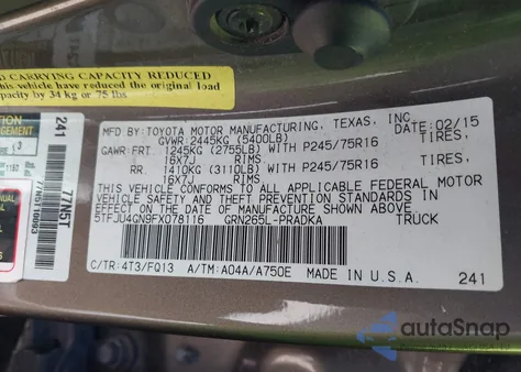 2015 Toyota Tacoma Prerunner V6 из США, поврежденный, VIN 5TFJU4GN9FX078116